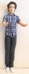 Ken mit buntem Hemd und dunkelgrauen Hosen