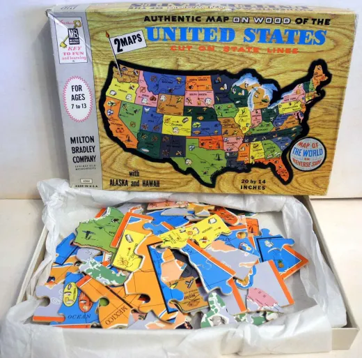 Authentic Map on Wood of the United States