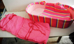 Puppenwagen rosa gestreift