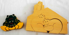 Holzpuzzle Frosch und Katze